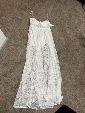 For Love & Lemons White Lace Maxi Dress with Spaghetti Straps